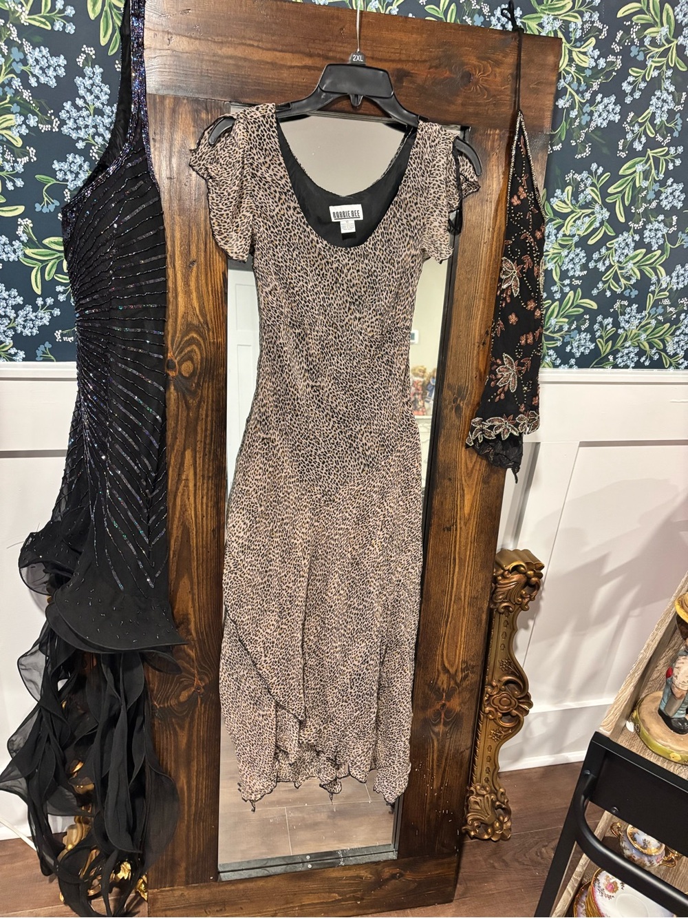 Robbie Bee Vintage 100% Silk Cheetah Print Maxi Asymmetrical Fairy Hem Size 10